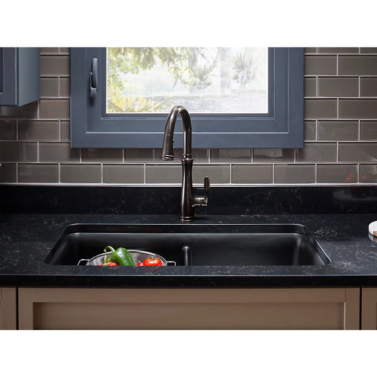 Oil-Rubbed Bronze Pull-Down Kitchen Faucet with Spray