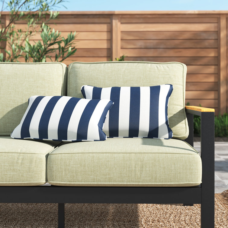 Striped Navy and White Outdoor Lumbar Pillows Set