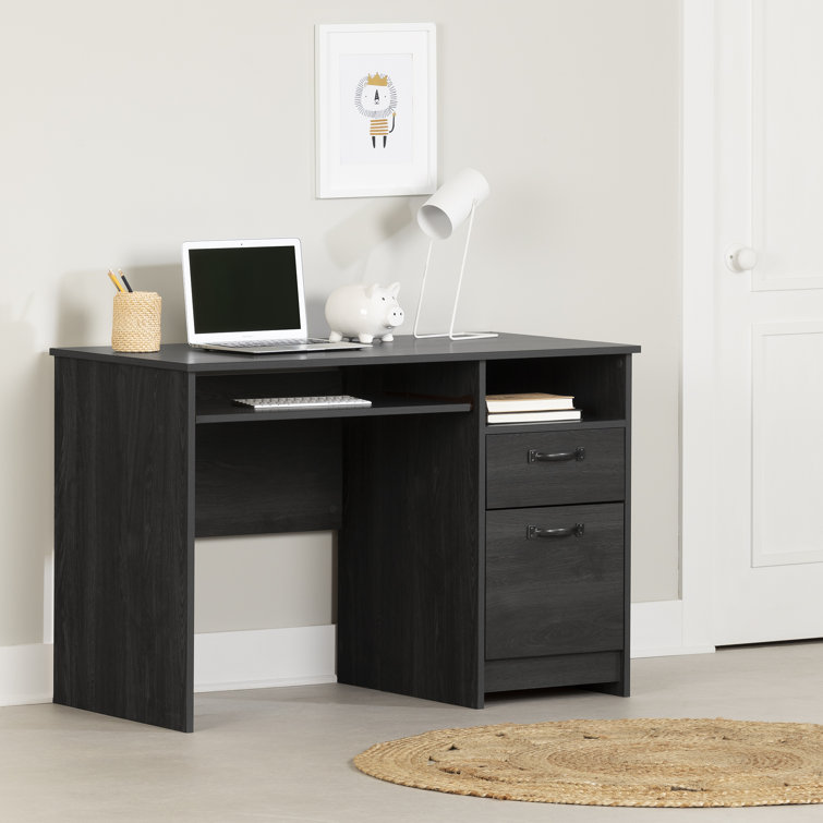 Gray Oak Computer Desk with Drawer and Keyboard Tray