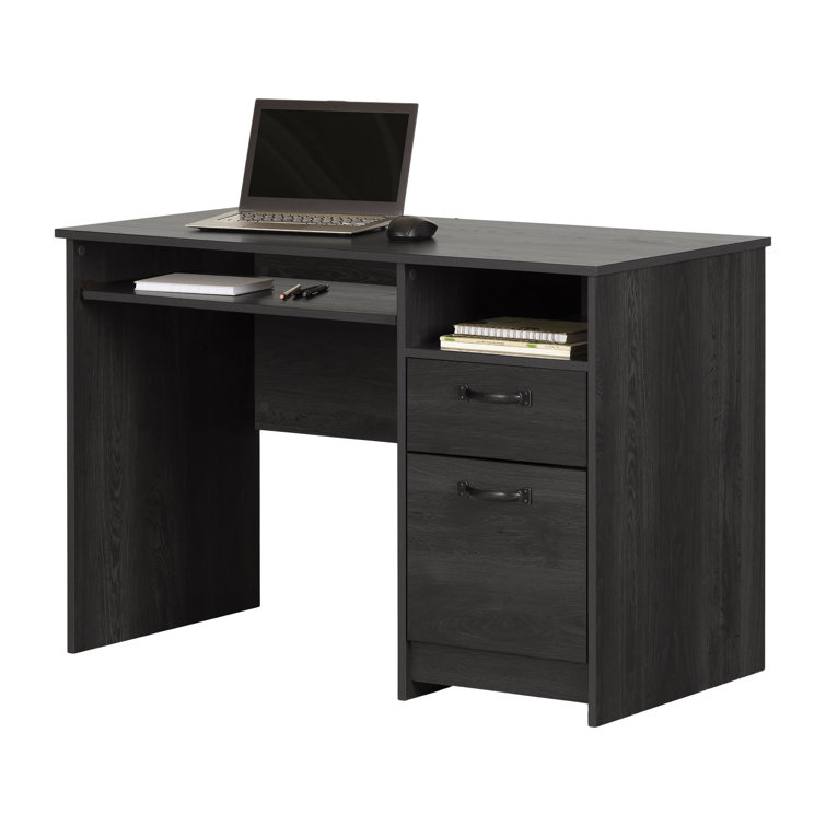 Gray Oak Computer Desk with Drawer and Keyboard Tray