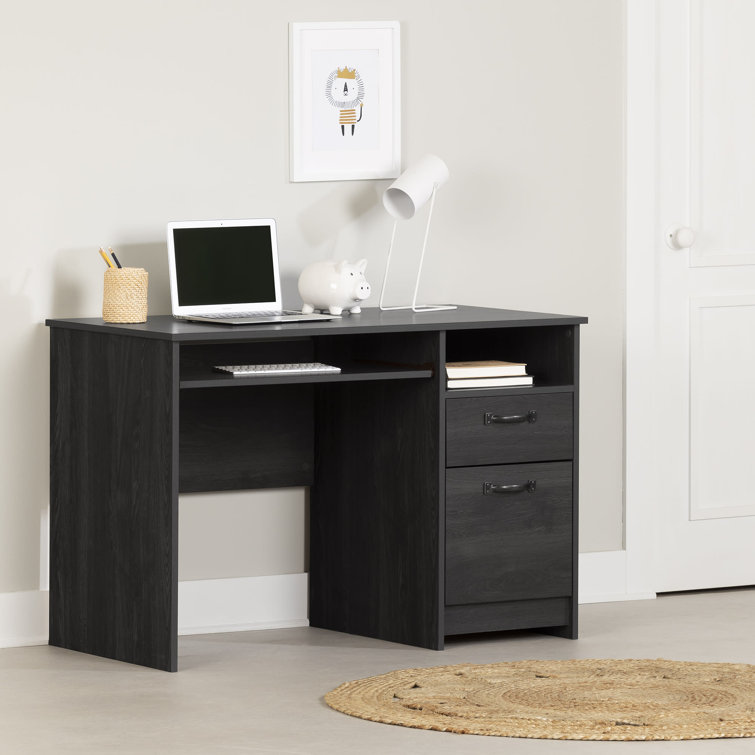 Gray Oak Computer Desk with Drawer and Keyboard Tray