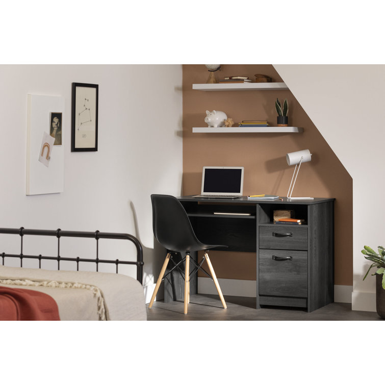 Gray Oak Computer Desk with Drawer and Keyboard Tray