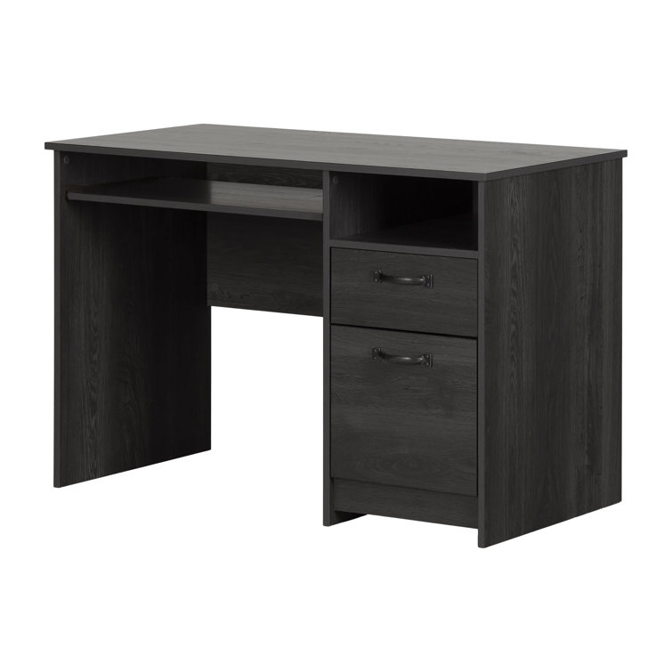 Gray Oak Computer Desk with Drawer and Keyboard Tray