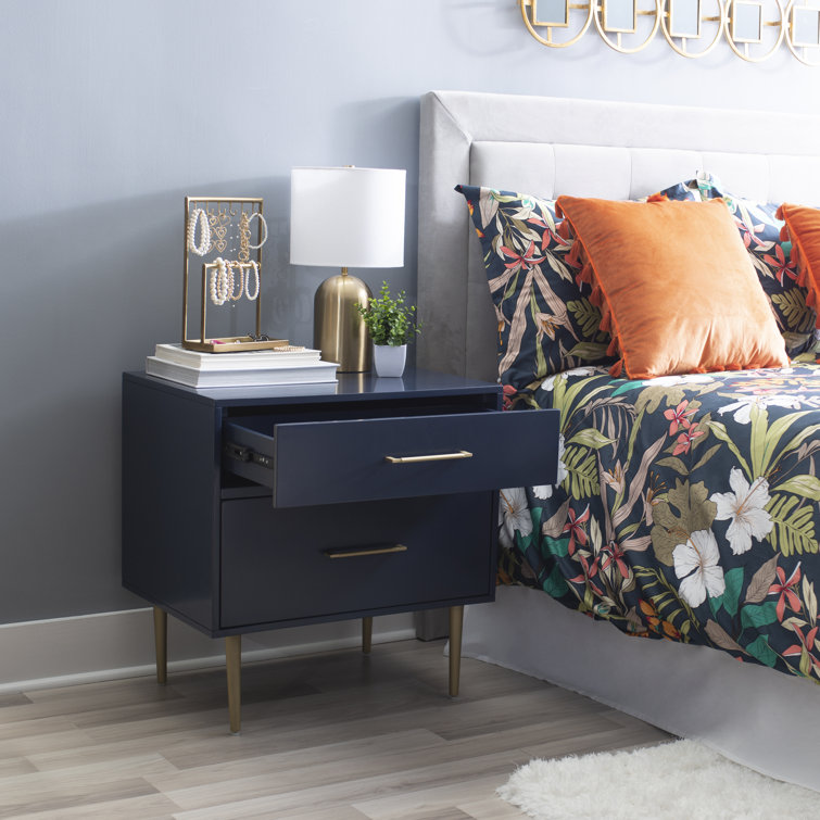 Glamorous Black 1-Drawer Nightstand with Gold Accents