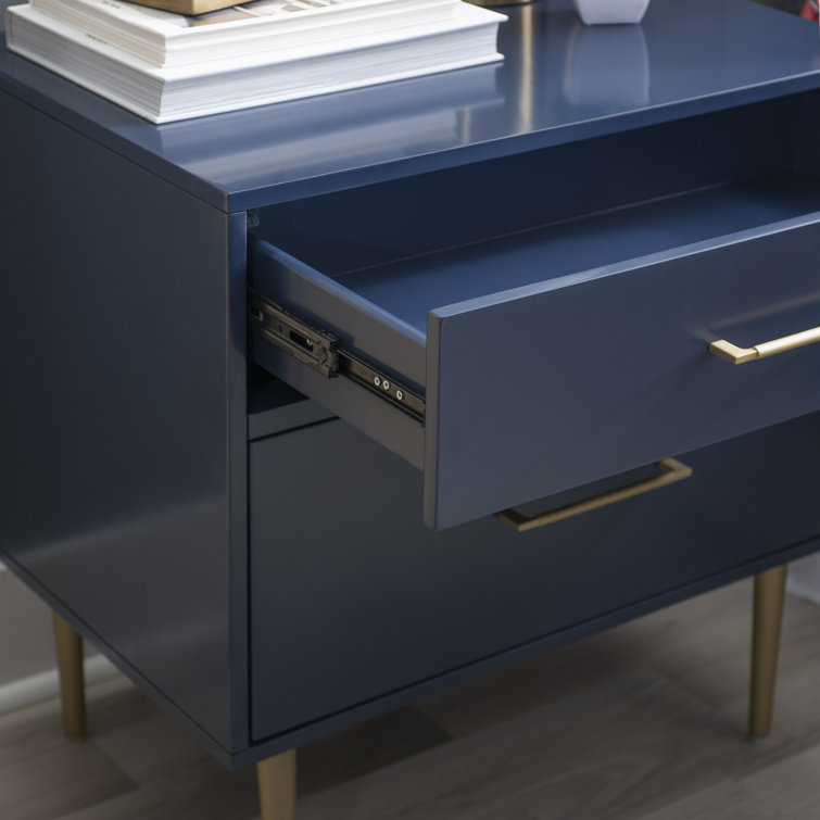 Glamorous Black 1-Drawer Nightstand with Gold Accents