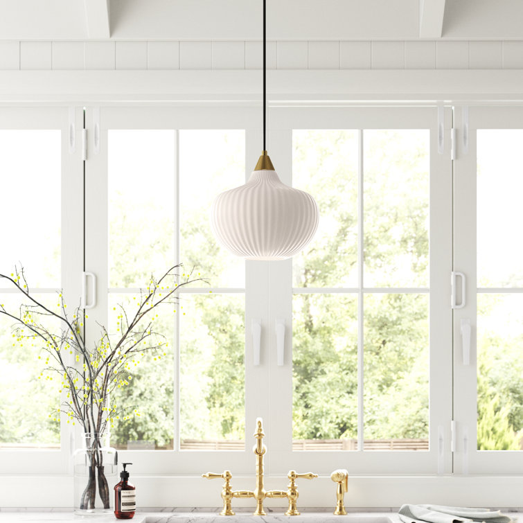 Antique Gold Ribbed Glass Globe Pendant Light