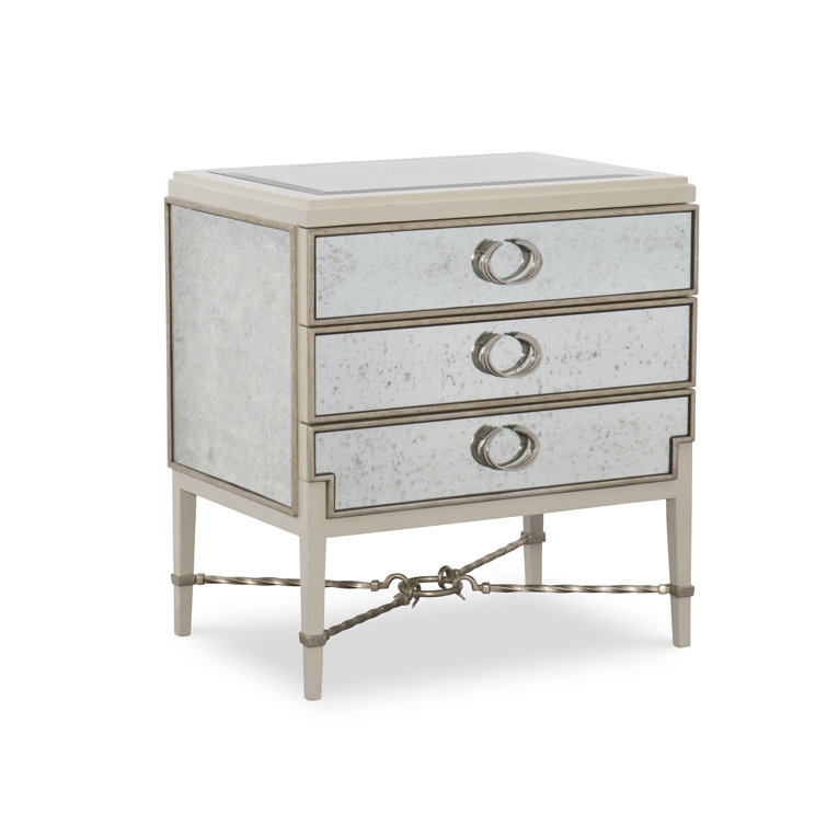 Sovereign Deco Silver Mirrored 2-Drawer Solid Wood Nightstand