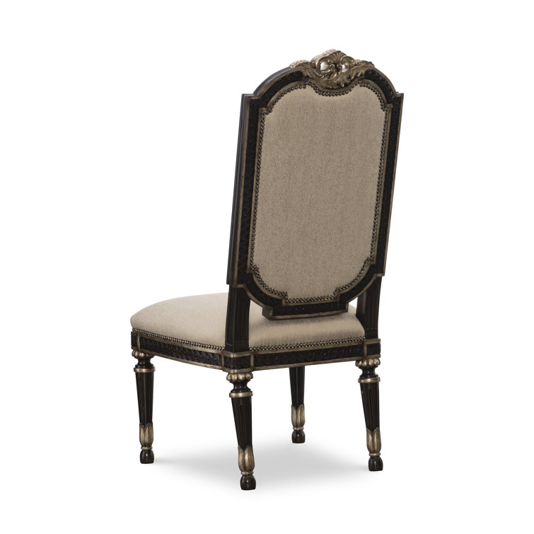 Old World Brown Leather Upholstered Wood Side Chair