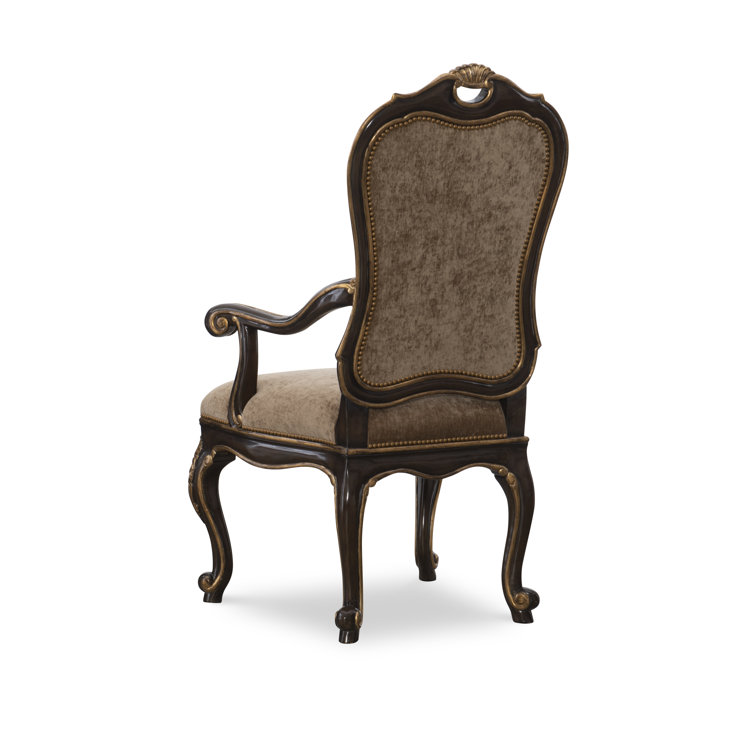 Aria Handcrafted Mahogany Wood Armchair in Aged Gold Finish