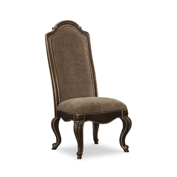 Briar Brown Leather Upholstered Side Chair with Venetian Gold Accents