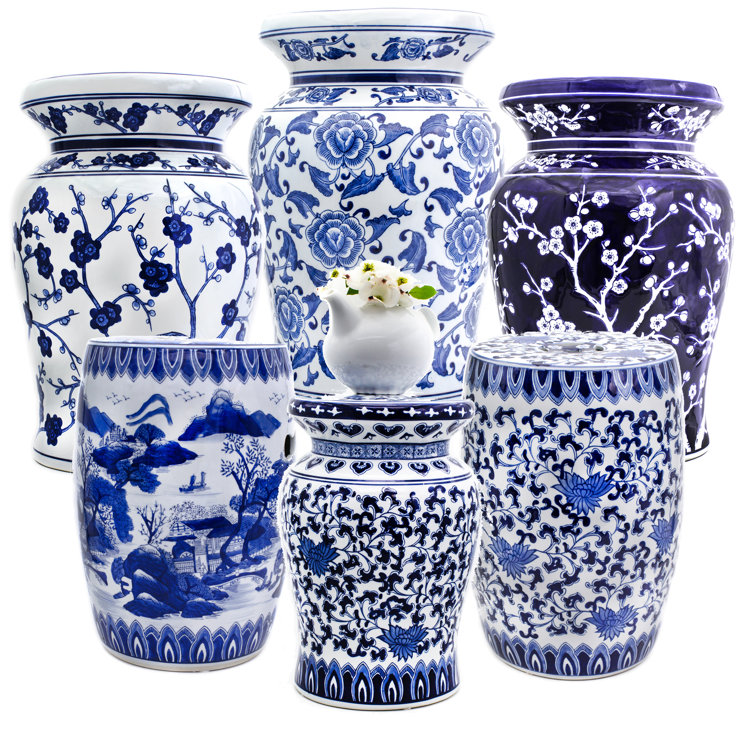 Royal Blue Ceramic Garden Landscape Drum Stool