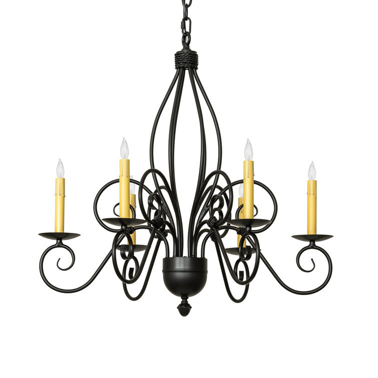 Blackwash Iron 6-Light Chandelier with Faux Candlelights