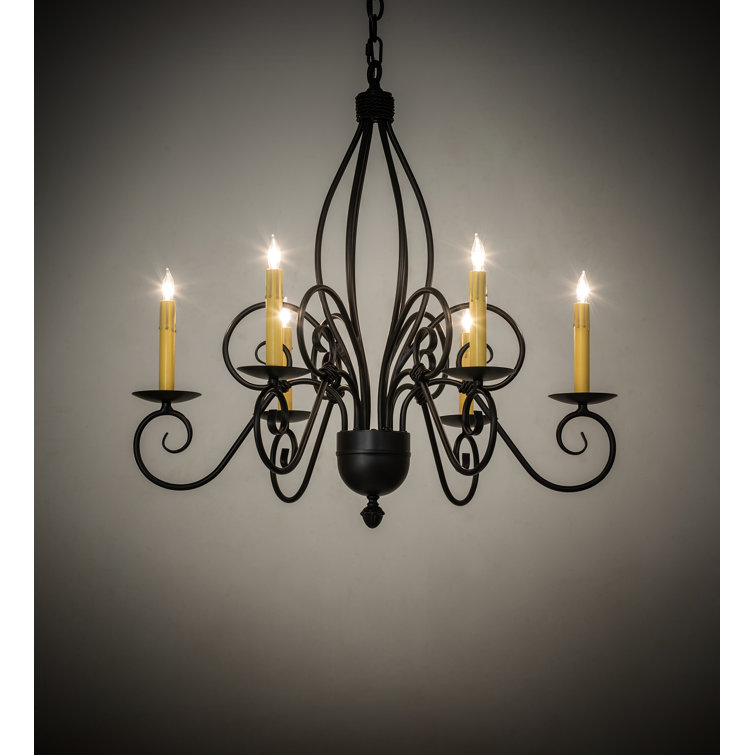 Blackwash Iron 6-Light Chandelier with Faux Candlelights