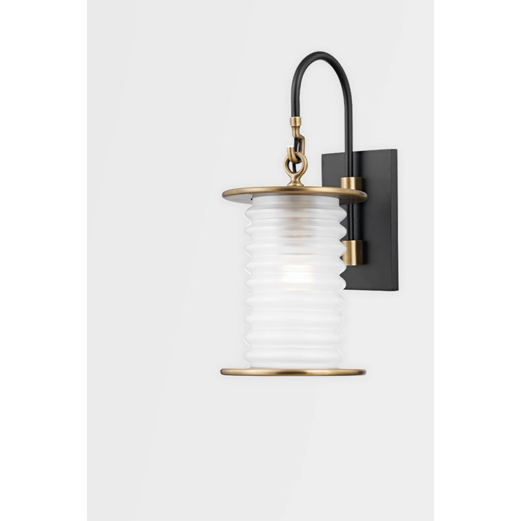 Danvers Brass & Black Dimmable Wall Sconce with Ribbed Glass Shade
