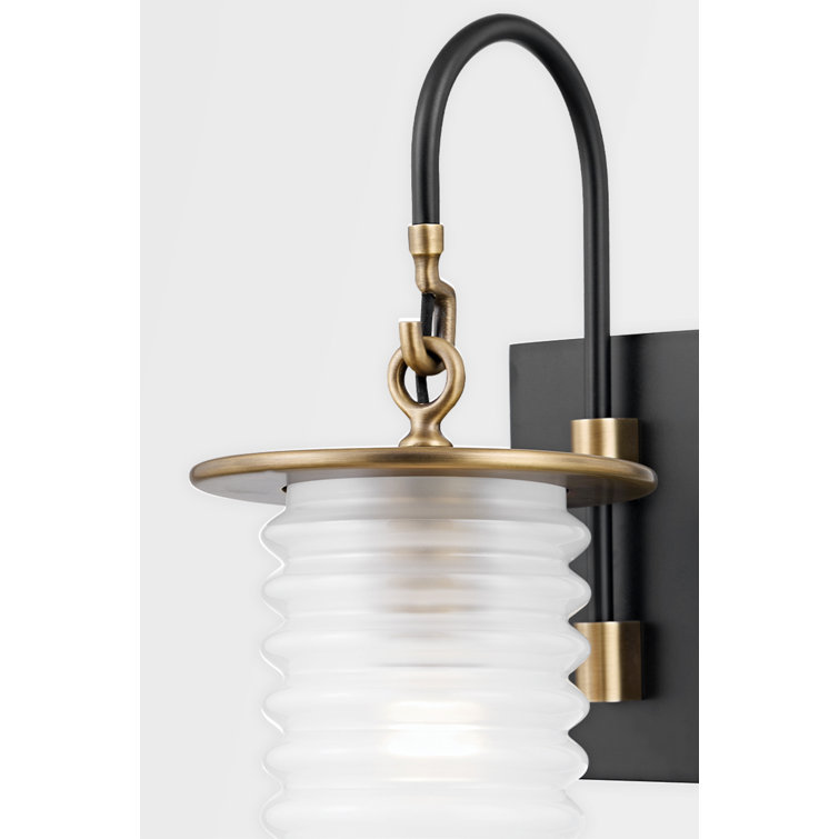 Danvers Brass & Black Dimmable Wall Sconce with Ribbed Glass Shade