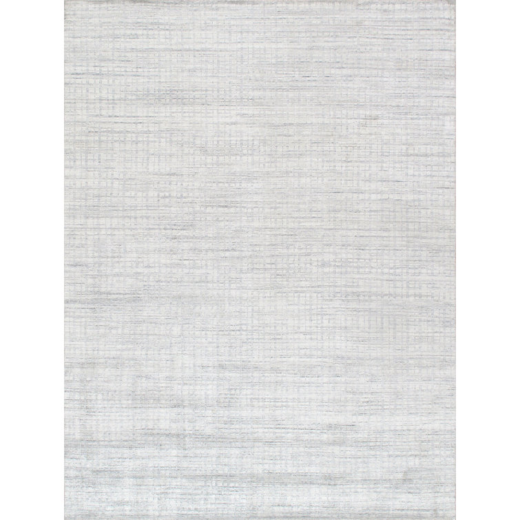 Hand-Loomed Ivory and Blue Wool Silk Area Rug, 10' x 14'