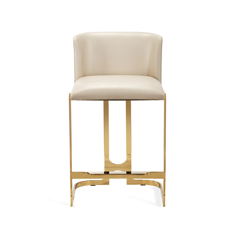 Cityscape Grey and Antique Bronze 26" Counter Stool in Polished Brass and Cream Latte