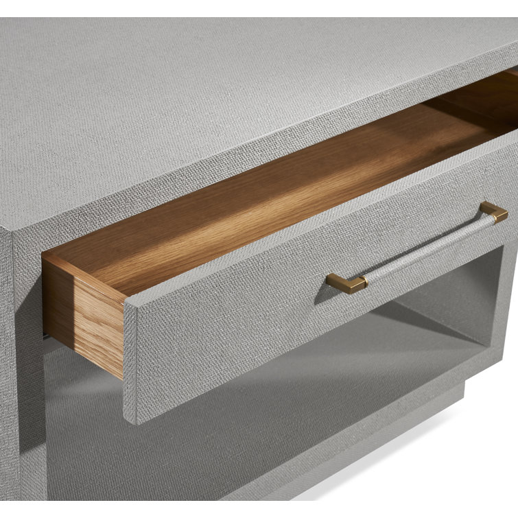 Montaigne Light Grey 1-Drawer Nightstand with Antique Brass Pull