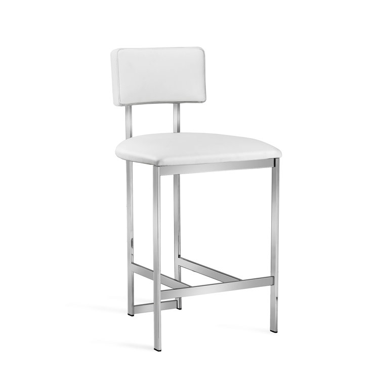 Polished Nickel and Alpine White Upholstered Counter Stool