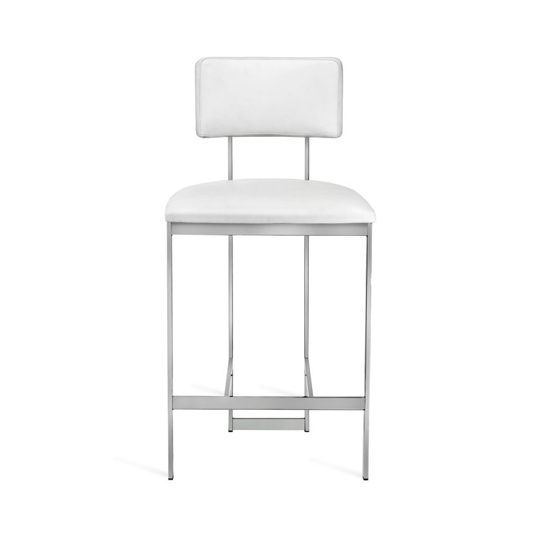 Polished Nickel and Alpine White Upholstered Counter Stool
