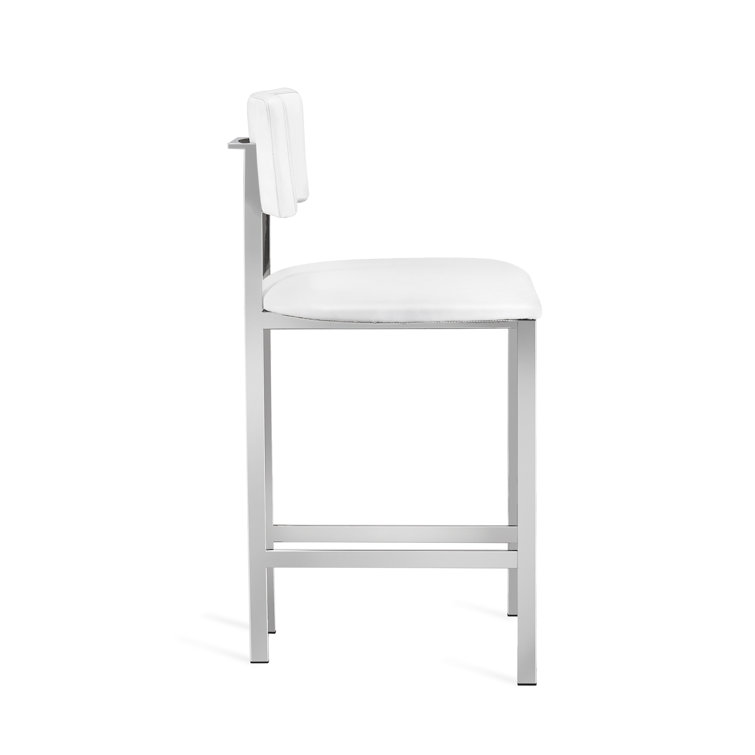 Polished Nickel and Alpine White Upholstered Counter Stool