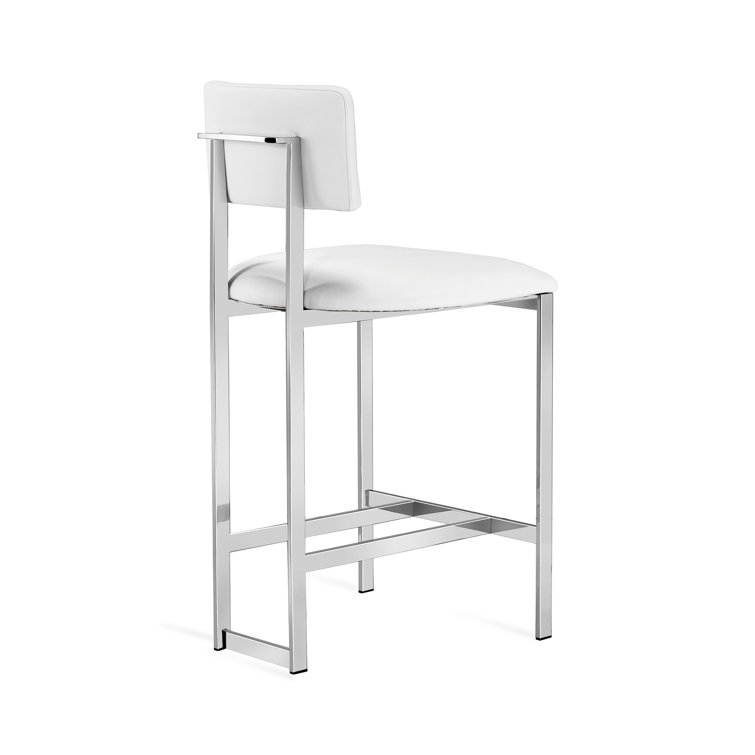 Polished Nickel and Alpine White Upholstered Counter Stool