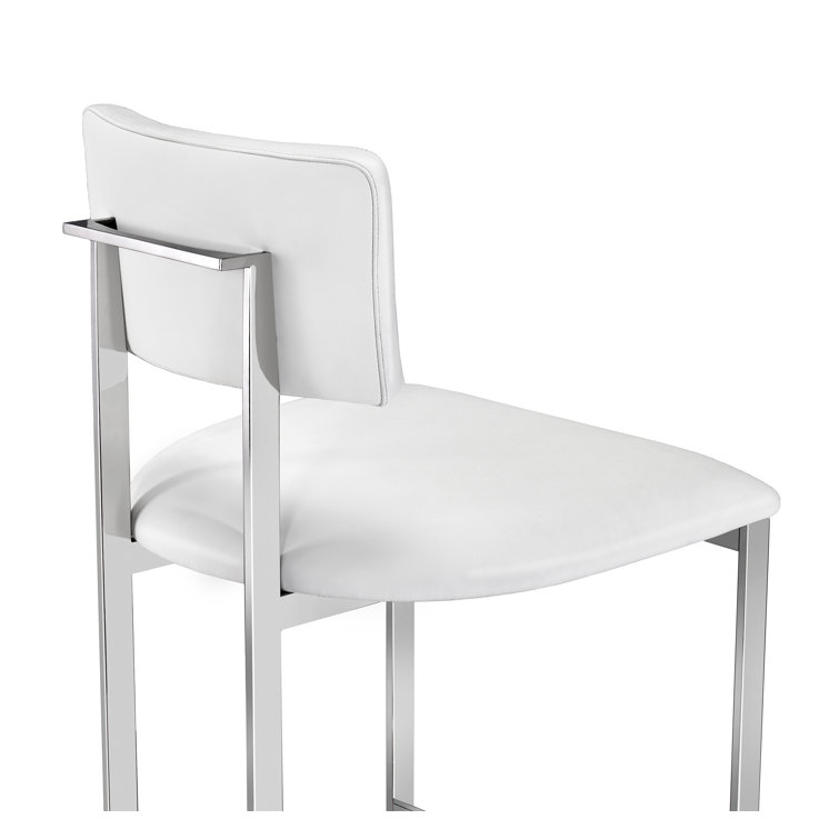 Polished Nickel and Alpine White Upholstered Counter Stool