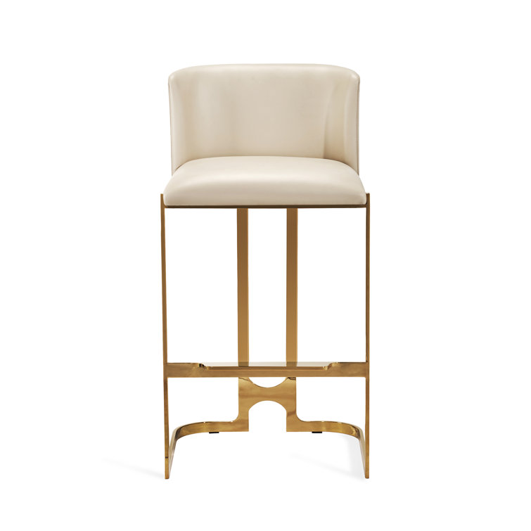 Cityscape Grey and Antique Bronze 26" Counter Stool in Polished Brass and Cream Latte
