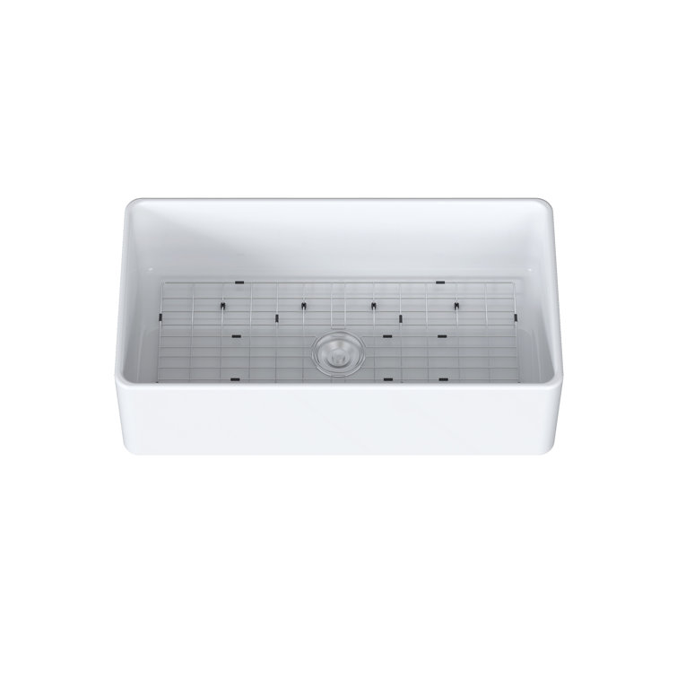 Athena 33" L x 18" W Farmhouse Kitchen Sink with Sink Grid and Basket Strainer