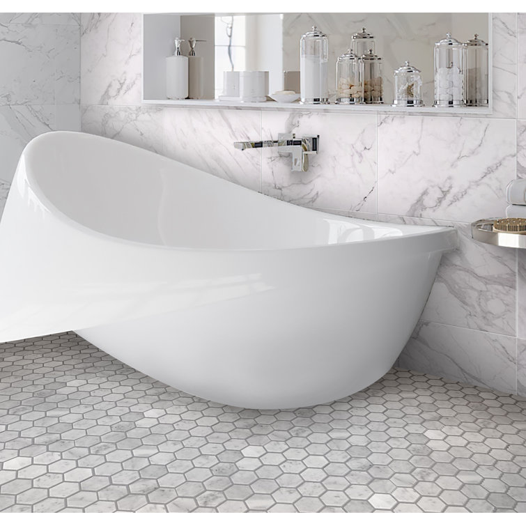 11.8" x 11.8" White Carrara Marble Hexagon Mosaic Tile