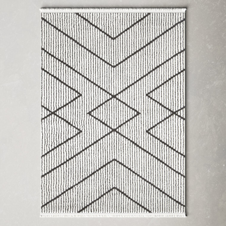 Ivory and Charcoal Rectangular Synthetic Tribal Rug - 4x24 in