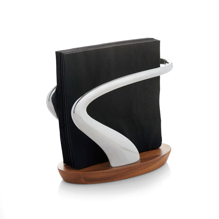 Modern Acacia Wood and Alloy Napkin Holder