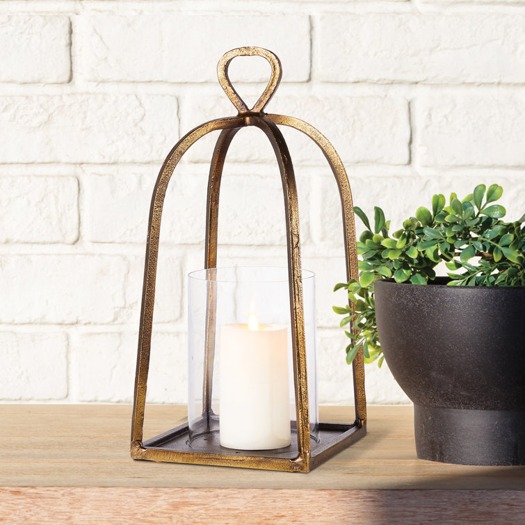 Antique Brass Hurricane Candle Lantern with Glass Insert