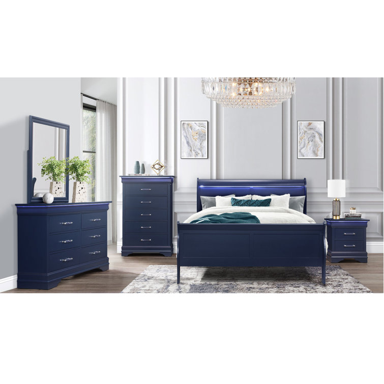 Charlie Blue Wood 2-Drawer Nightstand with Acrylic Handles