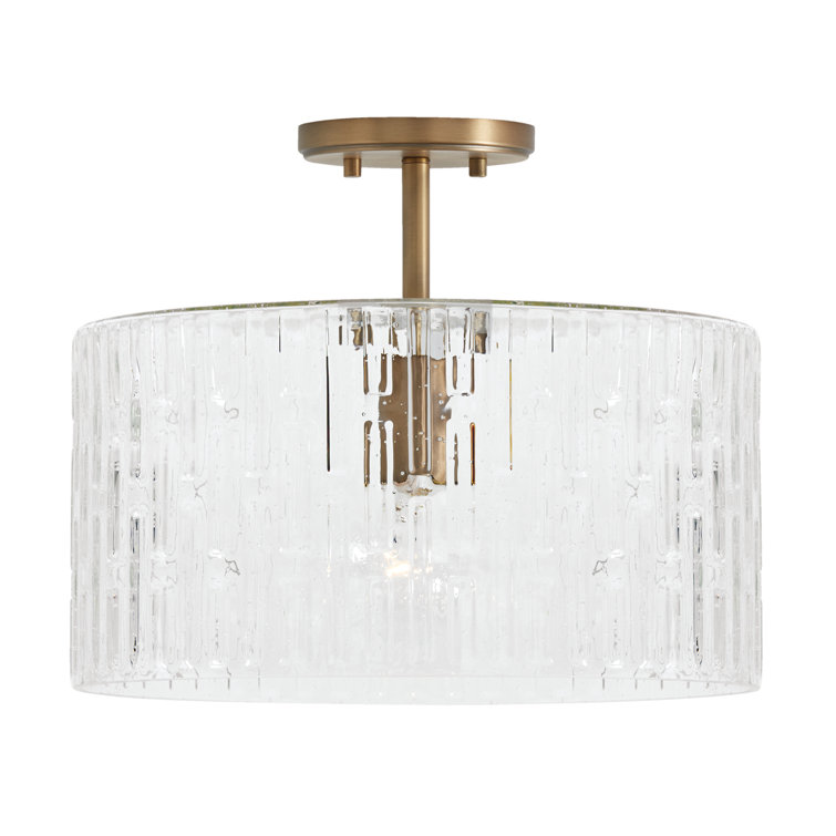 Emerson Aged Brass 1-Light Semi-Flush or Pendant with Embossed Seeded Glass