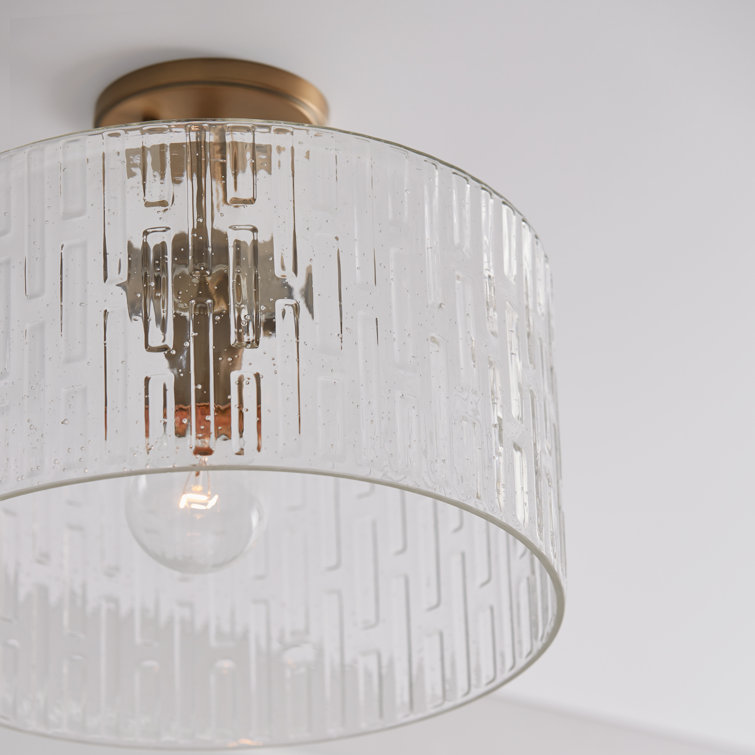 Emerson Aged Brass 1-Light Semi-Flush or Pendant with Embossed Seeded Glass