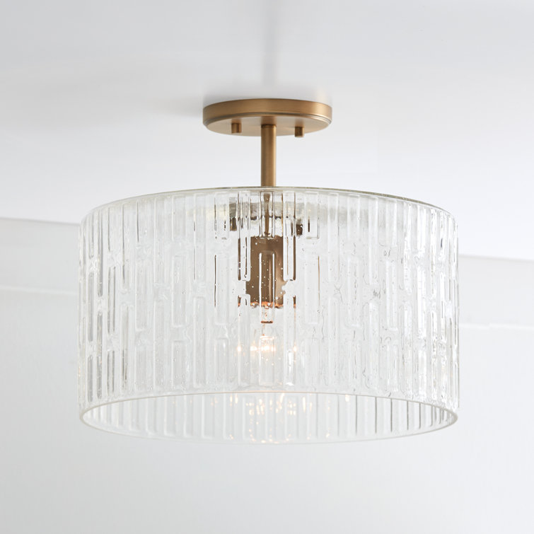 Emerson Aged Brass 1-Light Semi-Flush or Pendant with Embossed Seeded Glass