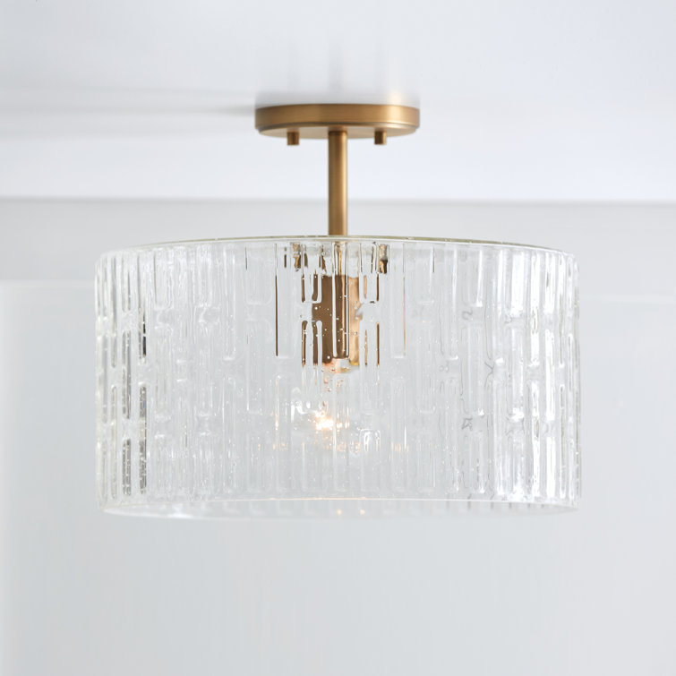 Emerson Aged Brass 1-Light Semi-Flush or Pendant with Embossed Seeded Glass