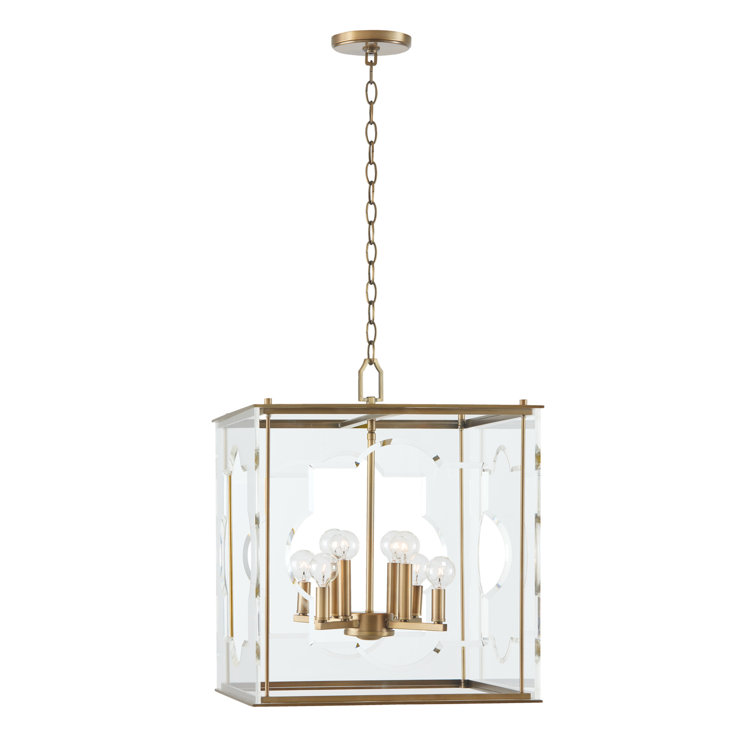 Aged Brass 8-Light Square Glass Chandelier