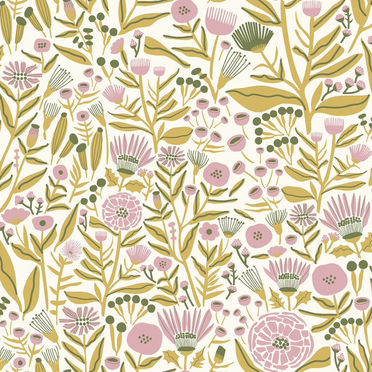 Leah Duncan Pink and Yellow Floral Vinyl Peel & Stick Wallpaper