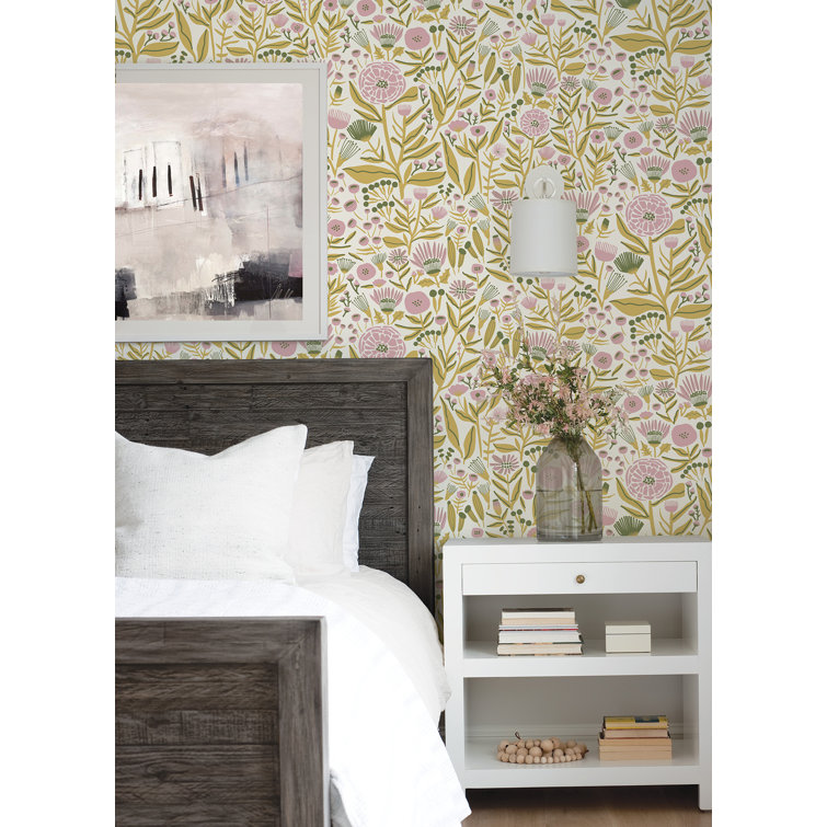 Leah Duncan Pink and Yellow Floral Vinyl Peel & Stick Wallpaper