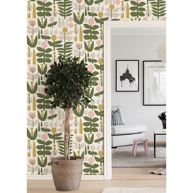 Leah Duncan Green and Yellow Floral Vinyl Peel & Stick Wallpaper