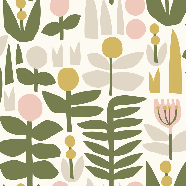 Leah Duncan Green and Yellow Floral Vinyl Peel & Stick Wallpaper