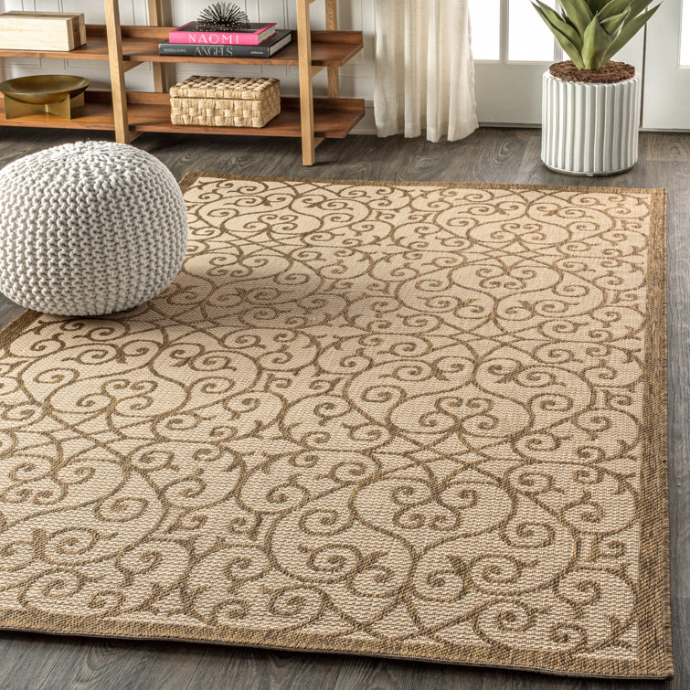 Madrid Vintage Filigree Beige/Brown 3' x 5' Synthetic Indoor/Outdoor Rug