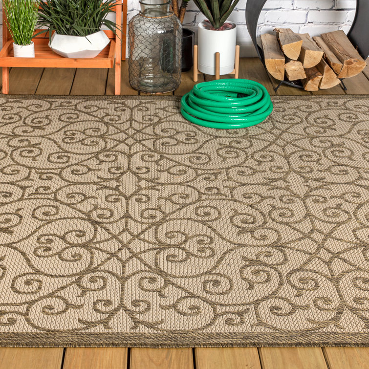 Madrid Vintage Filigree Beige/Brown 3' x 5' Synthetic Indoor/Outdoor Rug