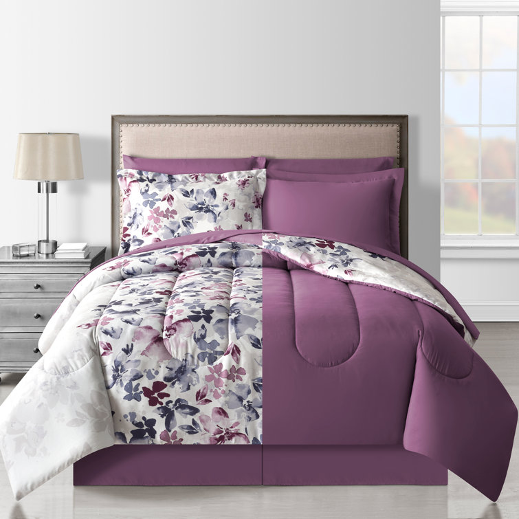 Purple Floral Reversible Full Microfiber Comforter Set