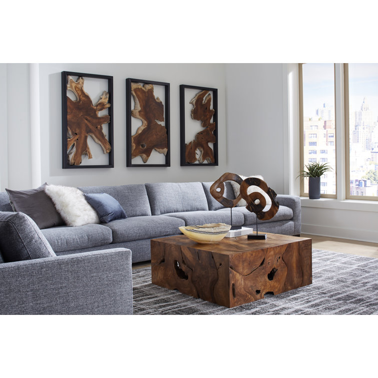 Transitional Black and Brown Carved Wood Swirl on Stand