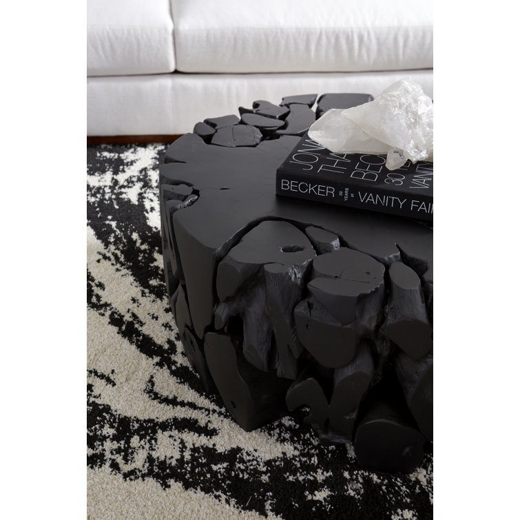 Black Teak Round Contemporary Coffee Table