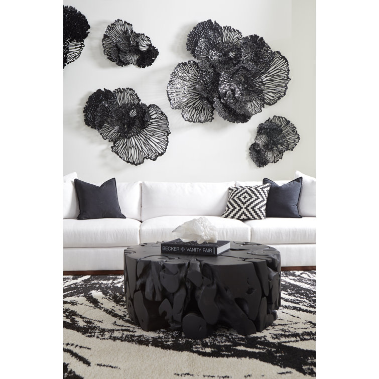 Black Teak Round Contemporary Coffee Table