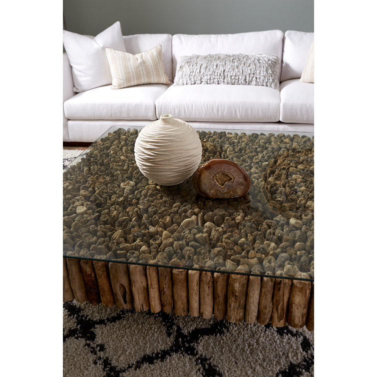 Contemporary Manhattan 51'' Square Wood & Glass Coffee Table